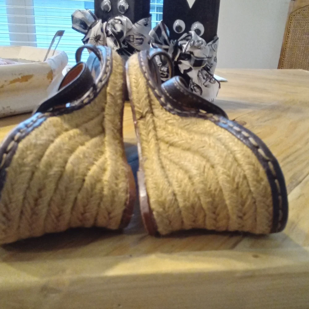 Born Size 8 Navy Blue Espadrille Open Toe Leather 3